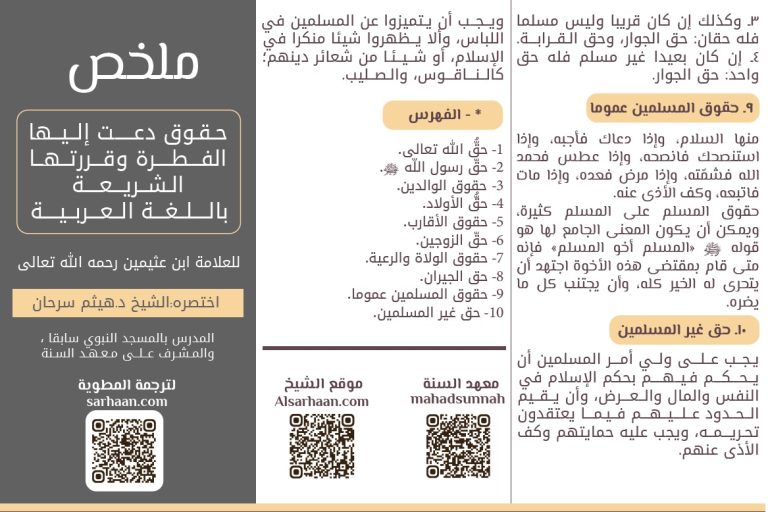 ملخص حُقوق دعت إليها الفطرة وقرَّرتها الشريعة