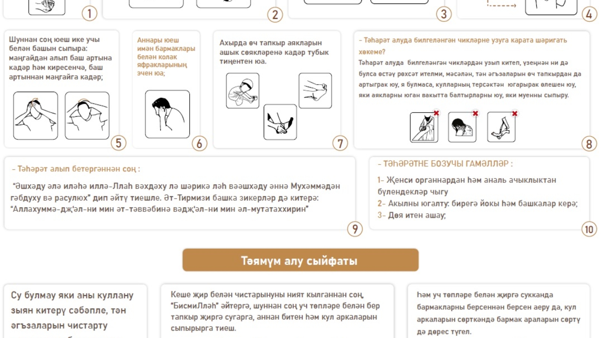 Тәһарәт, тәямүм һәм гөсел алу сыйфатлары