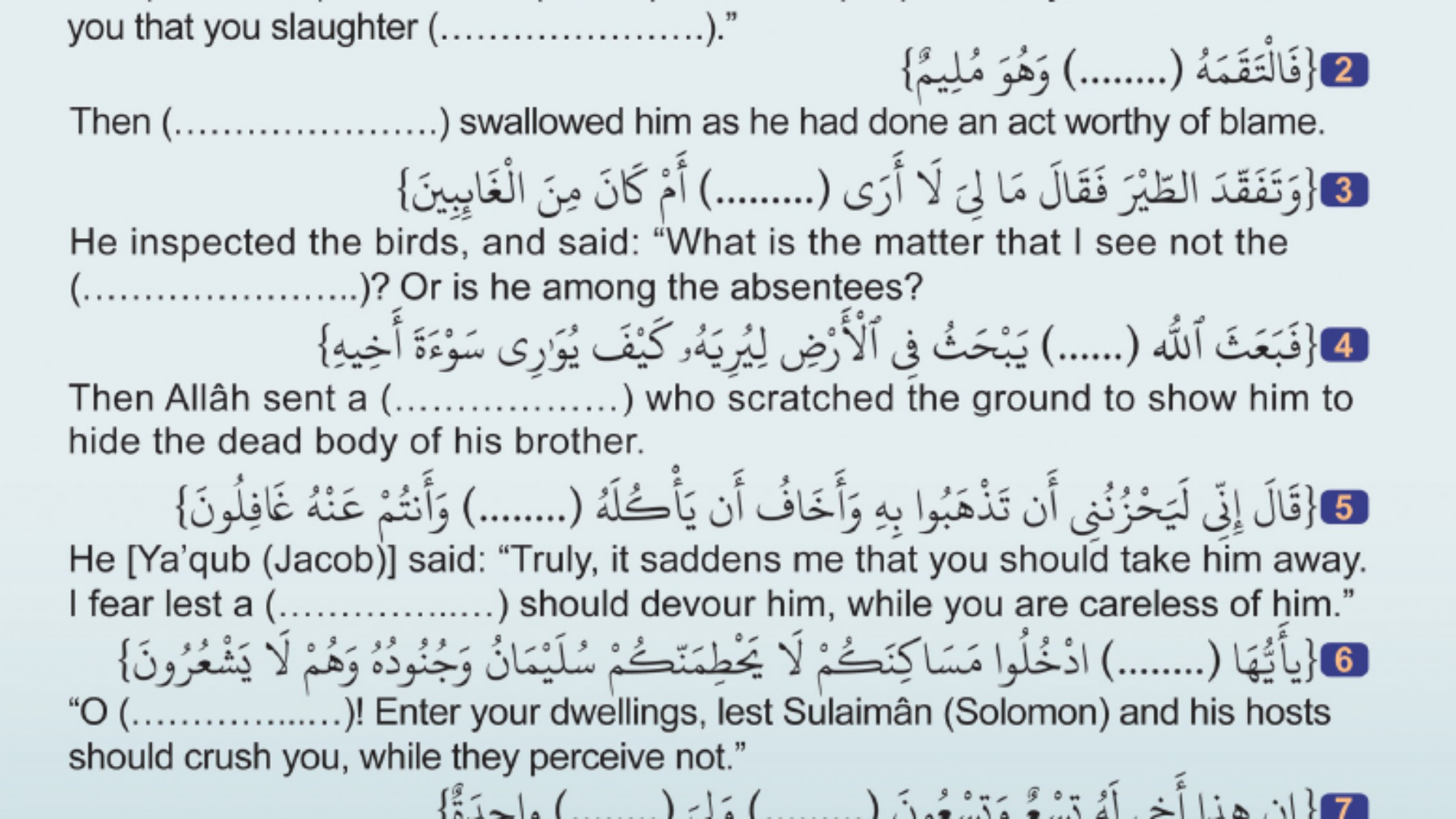 Place the name of the animalbird in the empty space