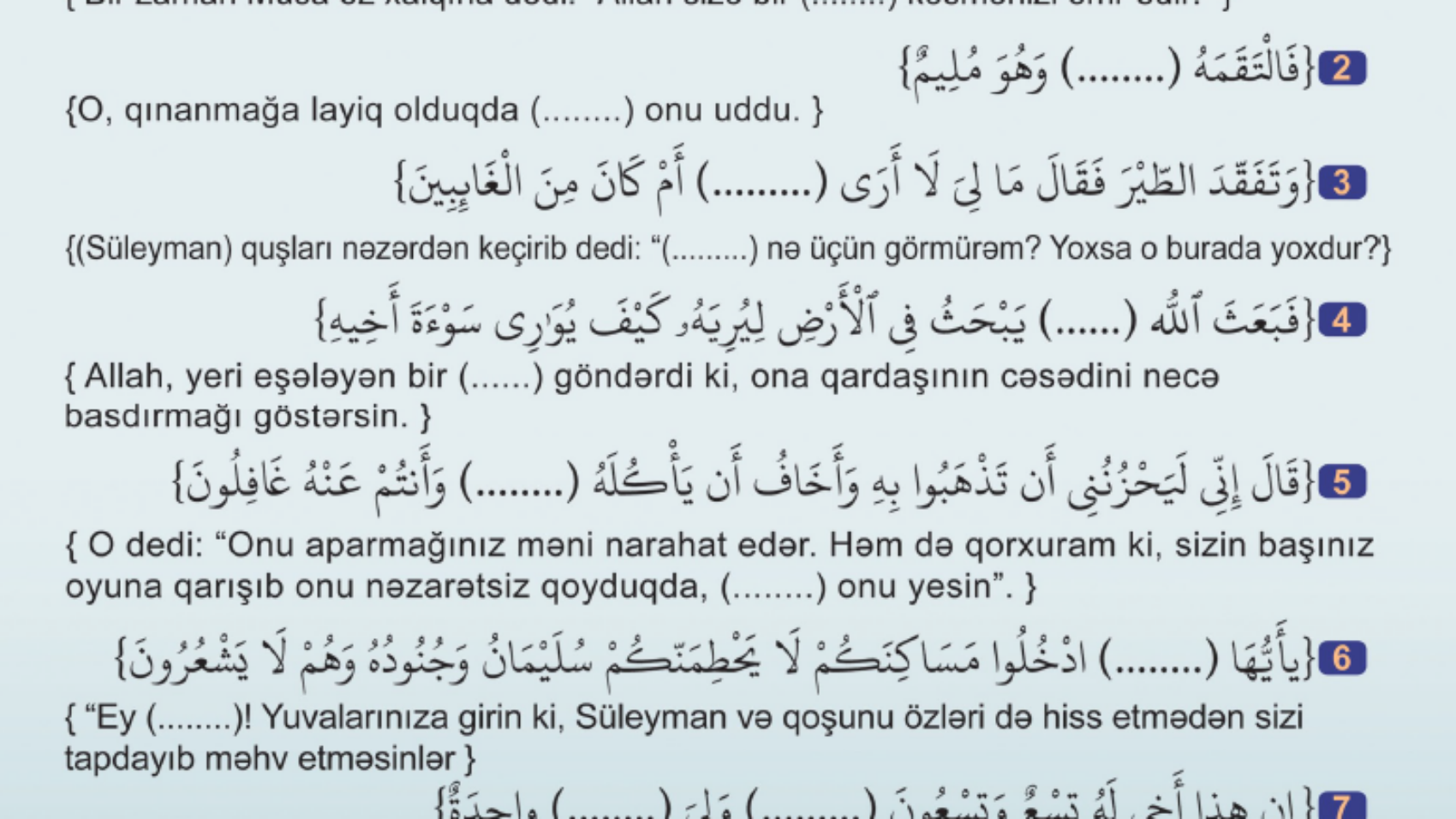 Boş yerlərə heyvan və ya quş adlarını yerləşdirin