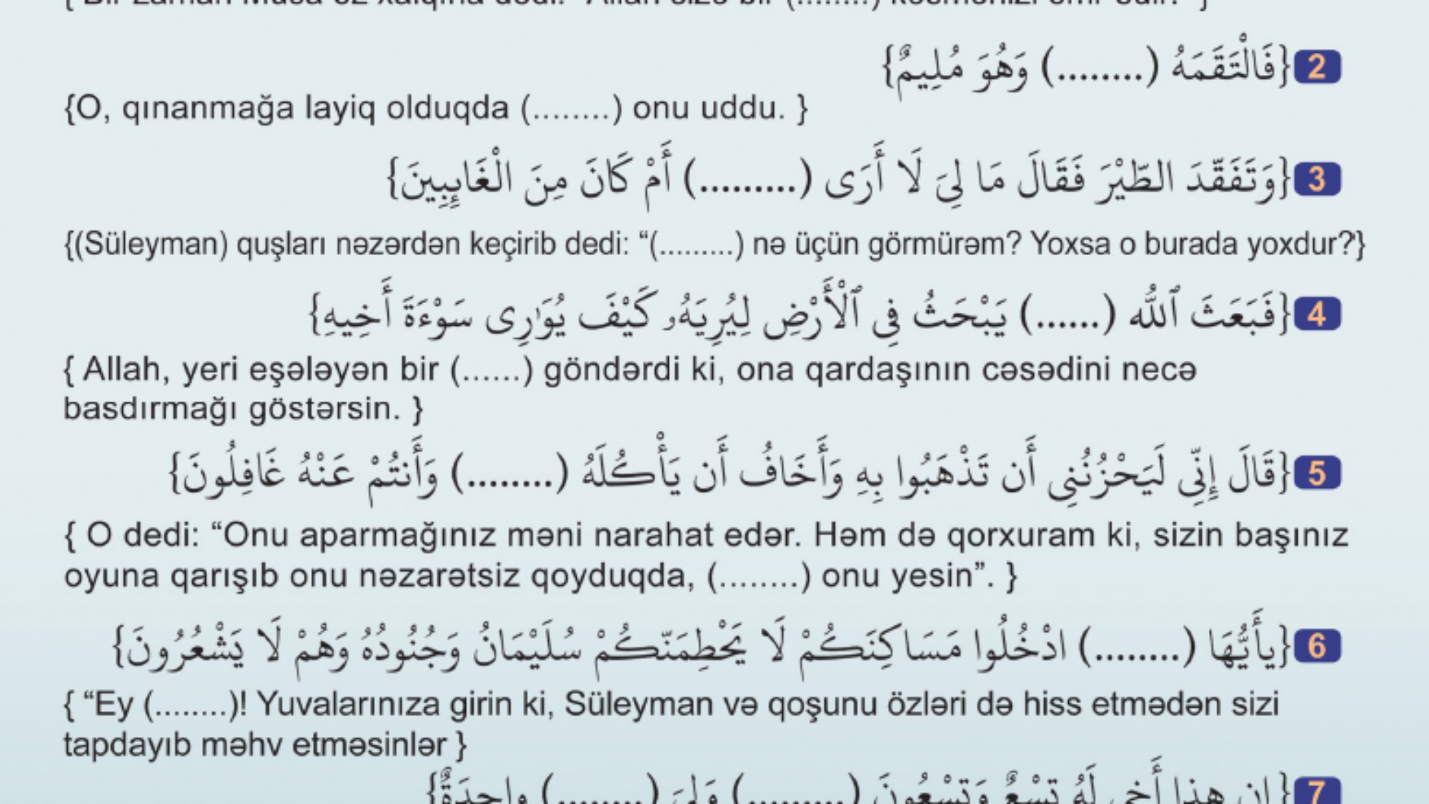 Boş yerlərə heyvan və ya quş adlarını yerləşdirin