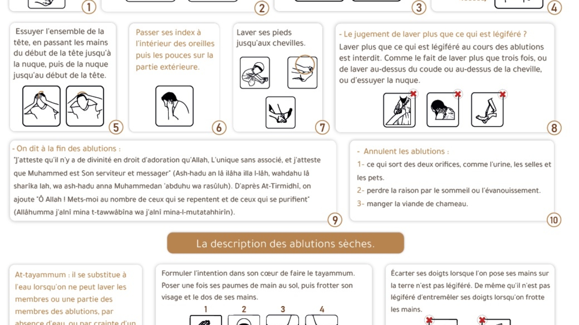 Description des ablutions mineures, majeurs et sèche (Tayammum)