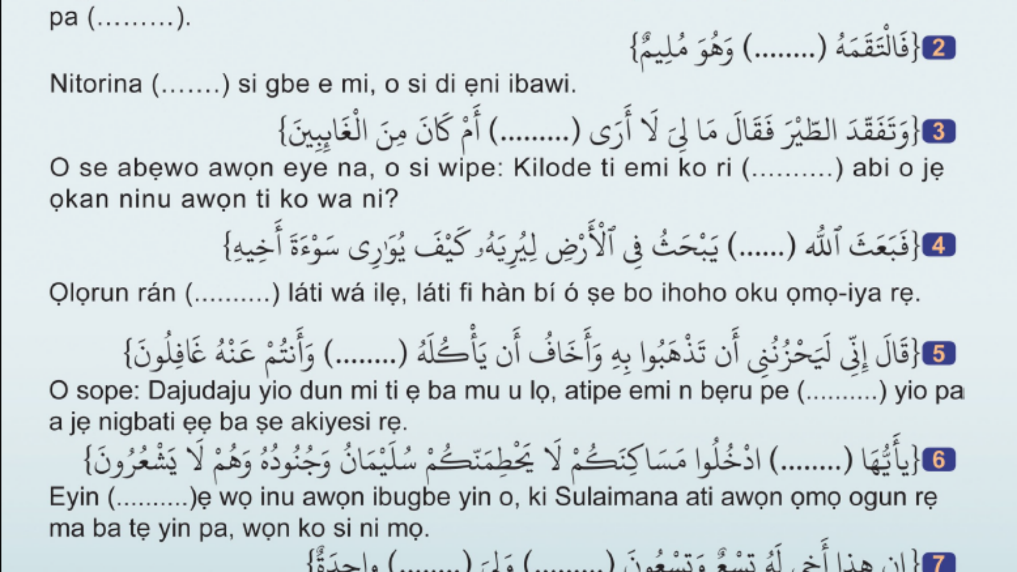 Fi oruko eranko tabi eye si awon alafo wonyi