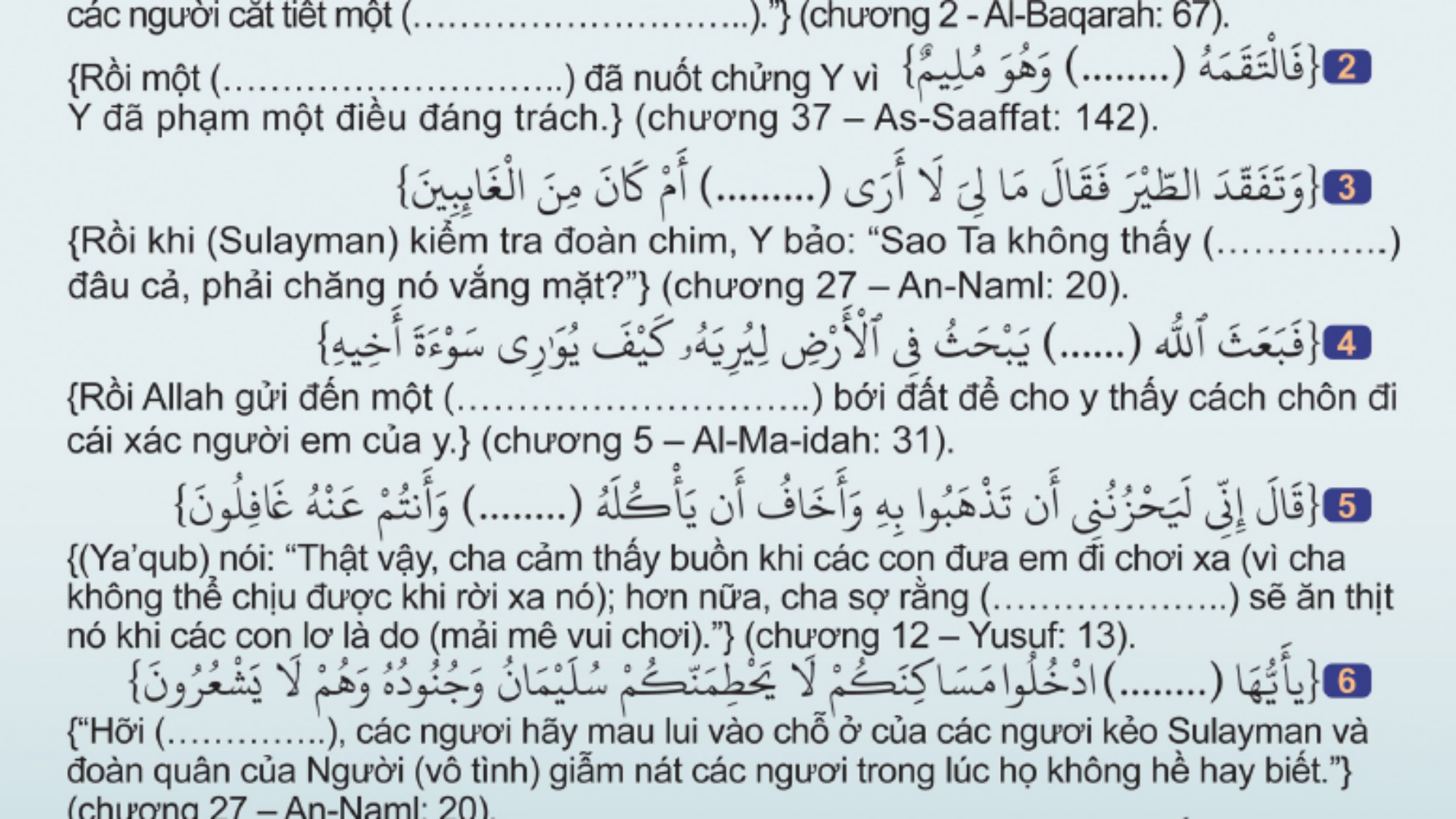 Điền tên con vật hoặc con chim vào chỗ trống