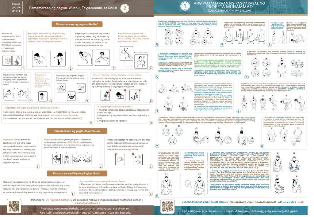 Ang Pamamaraan ng Salah(Pagdarasal), Wudhu(Paghuhugas), Al-Ghusl(Pagliligo), Tayammum(Paglilinis gamit ang alikabok)