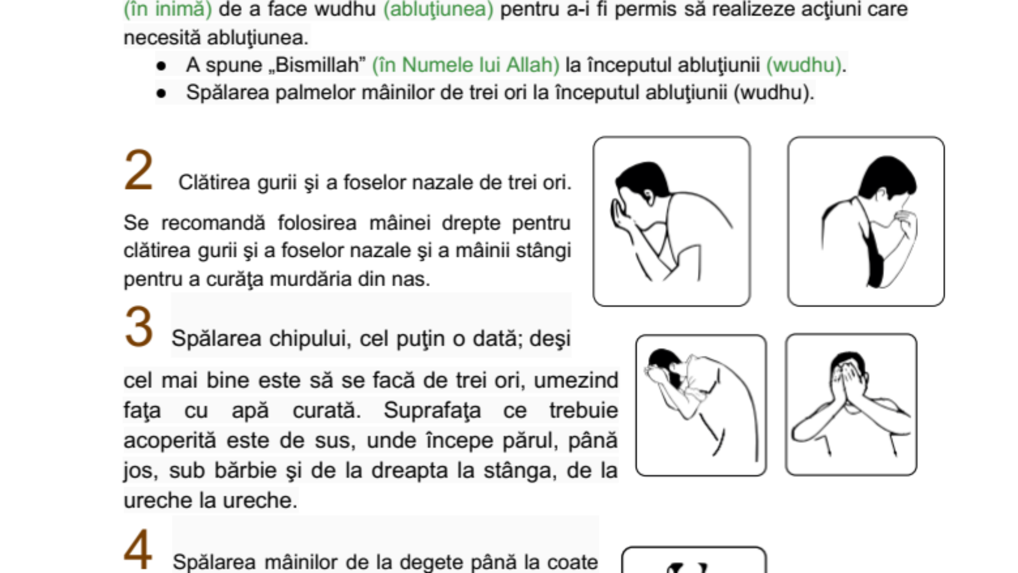 Descrierea efectuarii abluțiunei minore și majore precum și tayammum