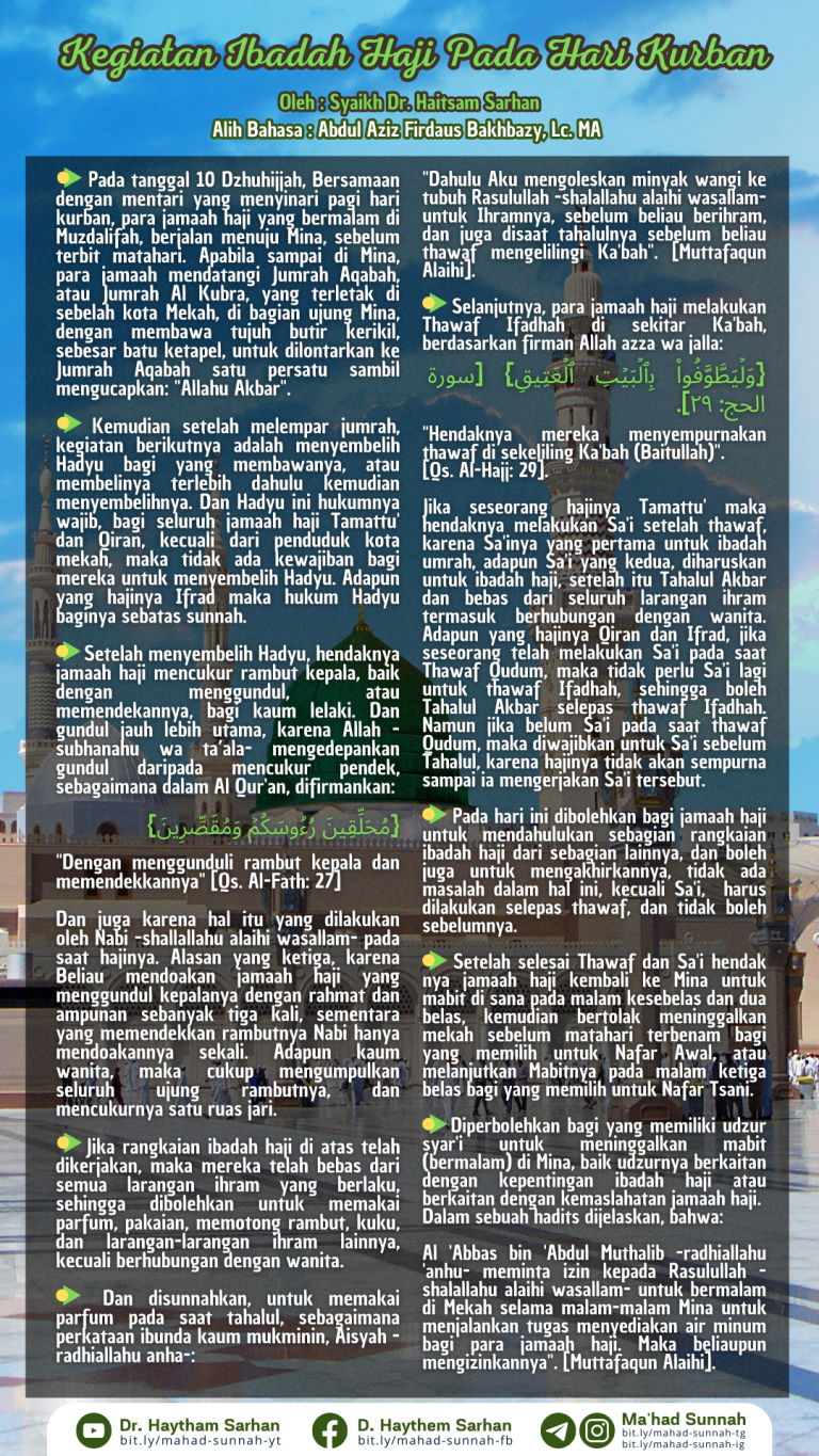 Kegiatan Ibadah Haji Pada Hari Kurban (Al-Sarhaan)