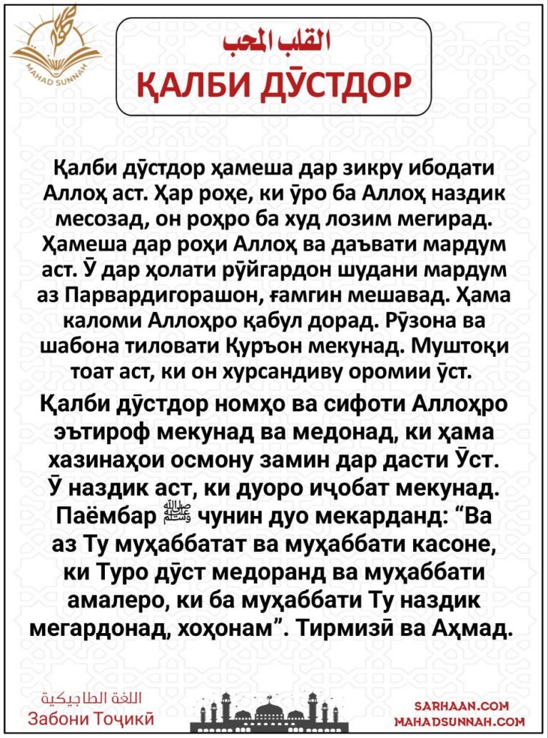 ҚАЛБИ ДӮСТДОР – Забони Тоҷикӣ