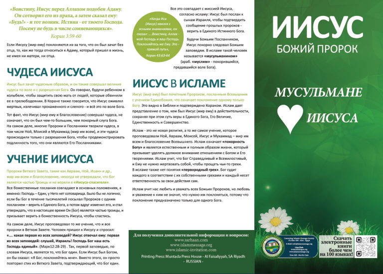 ИИСУС БОЖИЙ ПРОРОК МУСУЛЬМАНЕ ИИСУСА