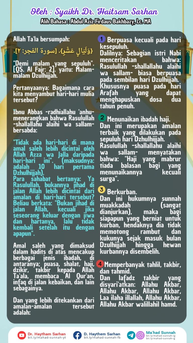 Malam-malam Dzulhijjah.  Pertanyaanya: Bagaimana cara kita menyambut hari-hari mulia tersebut?