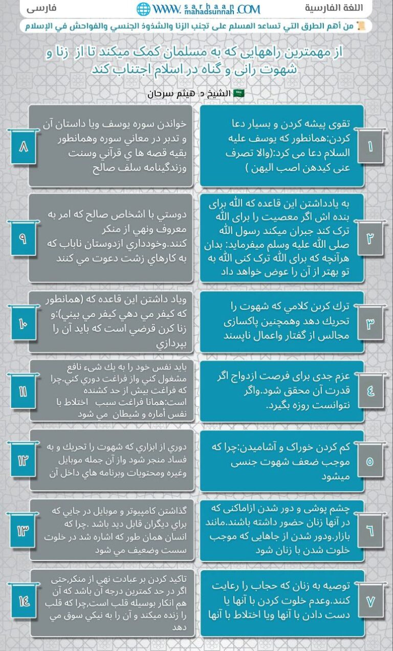 از مهمترین راههایی که به مسلمان کمک میکند تا از زنا و شهوت رانی و گناه در اسلام اجتناب کند