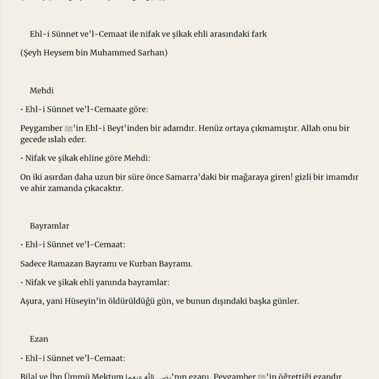Ehl-i Sünnet ve’l-Cemaat ile nifak ve şikak (ayrılık) ehli arasındaki fark