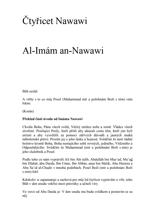 Čtyřicet Nawawi – الأربعون النووية — الشيخ أبو زكريا النووي