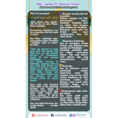 Malam-malam Dzulhijjah.  Pertanyaanya: Bagaimana cara kita menyambut hari-hari mulia tersebut?