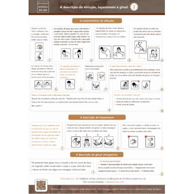 Descrição da ablução,  do tayamum e do ghusl