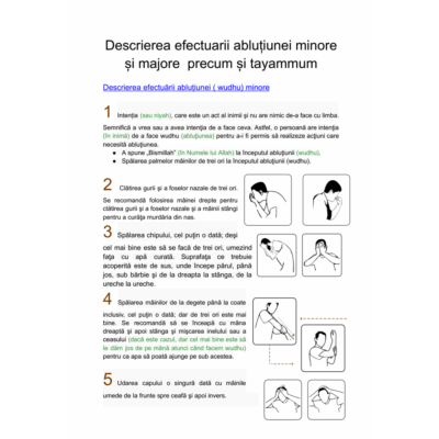 Descrierea efectuarii abluțiunei minore și majore  precum și tayammum