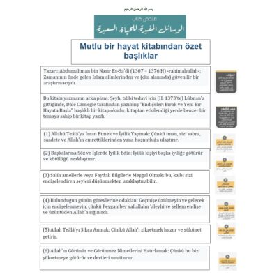 Mutlu bir hayat kitabından özet başlıklar